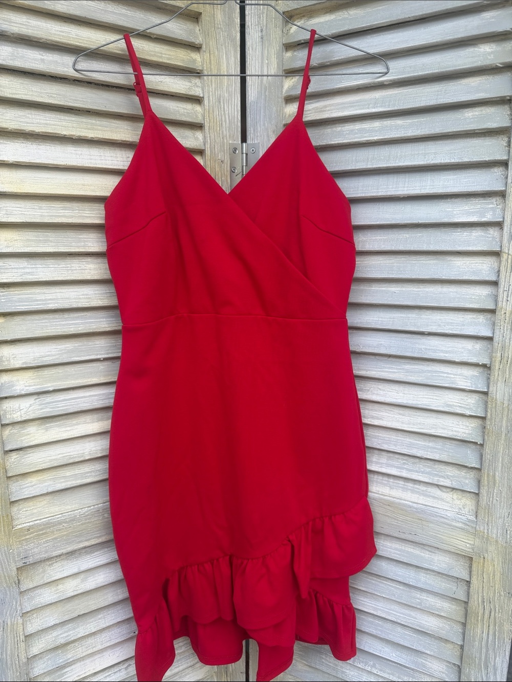 Lulu's Red Spaghetti Strap Ruffle Hem Mini Dress